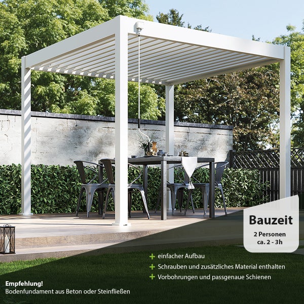 Weide Classic Alu-Stahl Pavillon 3 x 3 M Weiß Pergola Freistehend mit Pfostenstärke 11,6 cm x 11,6 cm