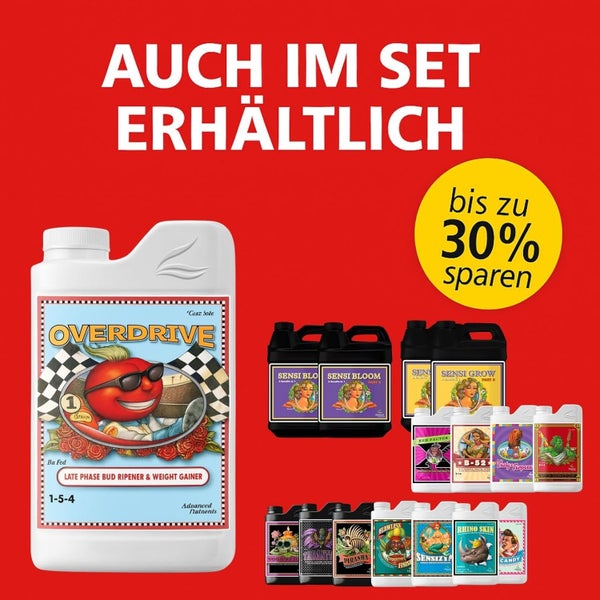 Pflanzendünger von Advanced Nutrients, Overdrive Blütenbooster und verschiedene Sets mit bis zu 30 Prozent Ersparnis.