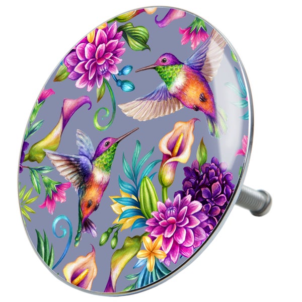 Runder Möbelknauf mit Blumendekor und Kolibrimotiv für Schränke und Schubladen