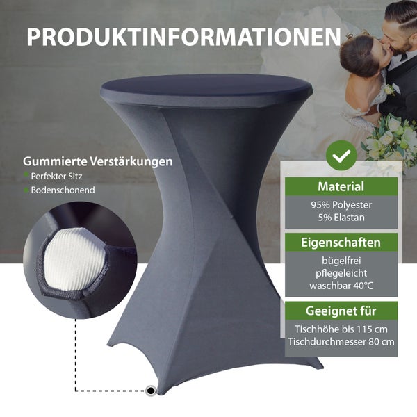 Set Stehtisch klappbar Ø 80 cm in Weiß & Husse Anthrazit bügelfrei für Gastrotisch Bistrotisch