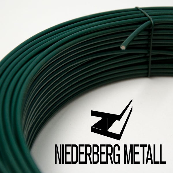 Grüner Spanndraht aus Metall mit Kunststoffummantelung von Niederberg Metall.