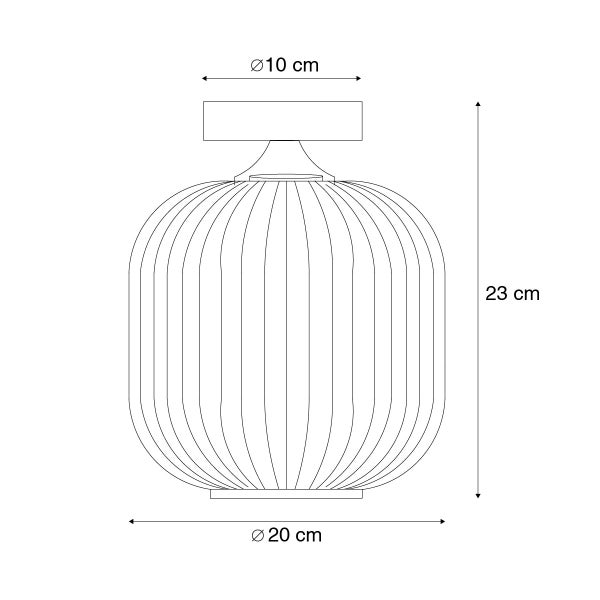 Technische Zeichnung einer Lampe mit den Maßen 23 mal 20 mal 10 Zentimeter.