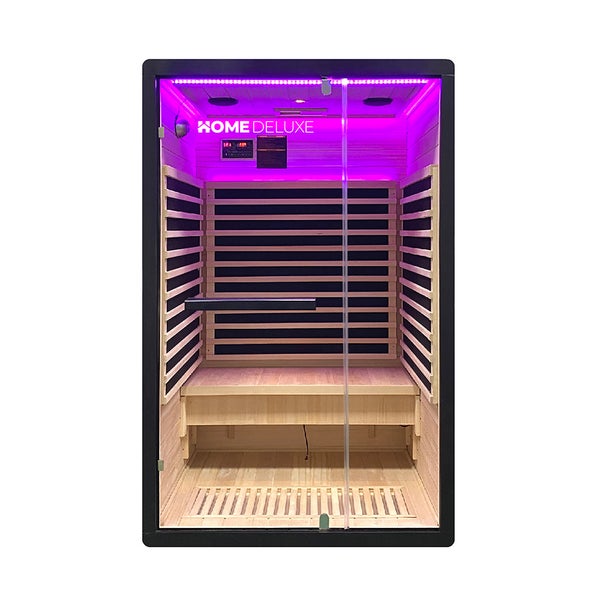 Home Deluxe – Infrarotkabine – NERO - M – 120 x 105 x 190 cm - für 2 Personen, 4 Karbon - Flächenstrahler – Holz: Hemlocktanne I Infrarotsauna, Sauna, Wärmekabine, Infrarot