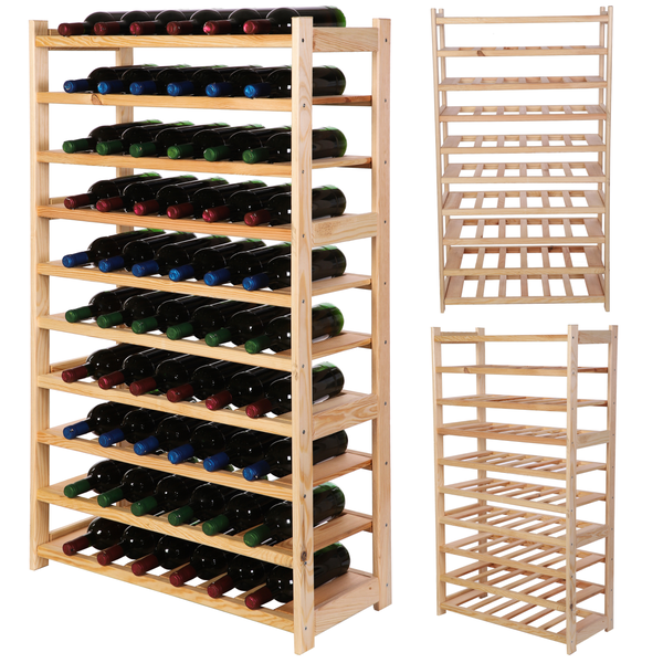 PROREGAL Weinregal SPREEWALD HxBxT 124x70x33cm 60 Flaschen auf 10 Ebenen Massives Kiefernholz Natur