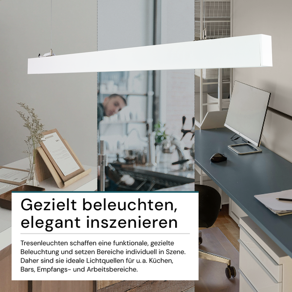LUXULA LED Büroleuchte 120cm Tresenleuchte Weiß Up&Down Light Hängeleuchte UGR<19 CCT Pendelleuchte erweiterbar Warm-Kaltweiß