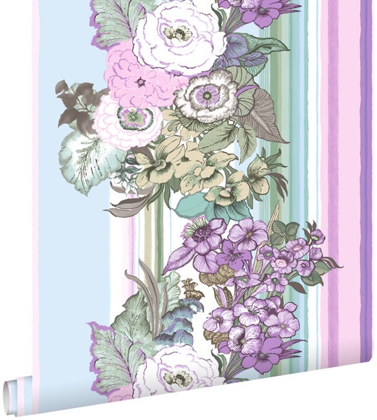 ESTAhome Tapete Blumenmuster Helllila und Blau - 53 cm x 10,05 m - 138114