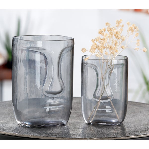 Gesichtsvase GILDE MOAI Vase grau Höhe 15cm Glas