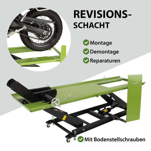 Motorrad Hebebühne für Montage, Demontage und Reparaturen mit Bodenstellschrauben