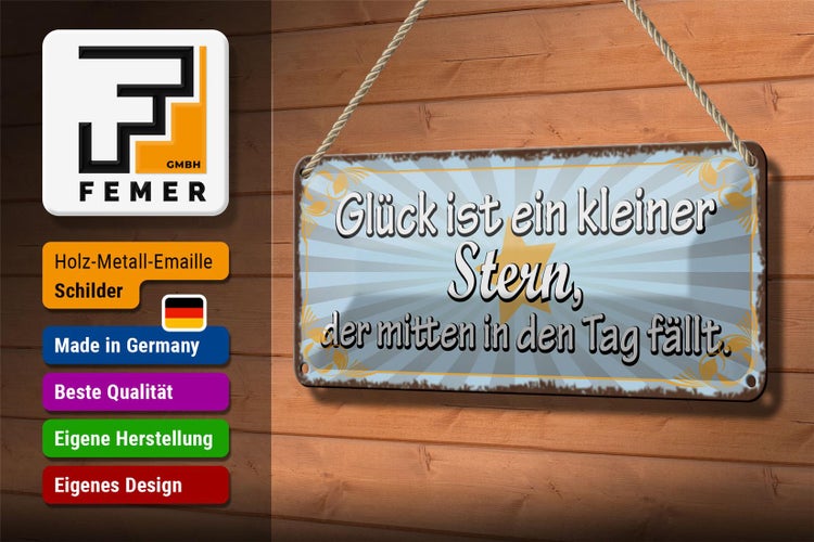 Blechschild Spruch 27x10cm Glück ist ein kleiner Stern der Dekoration