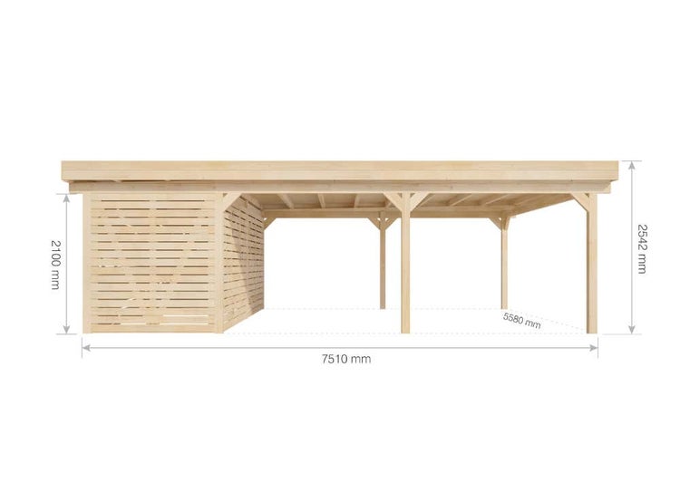 Alpholz Doppelcarport Freya Carport aus Holz, Unterstand inklusive Geräteraum, Überdachung mit Montagematerial, Naturbelassen