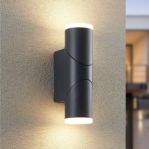 Lindby LED Wandleuchte außen Aspyn (spritzwassergeschützt (Modern) in Schwarz aus Aluminium (2 flammig, ) - Außenwandleuchten Wandlampe Led Außenlampe Outdoor für Außenwand/Hauswand