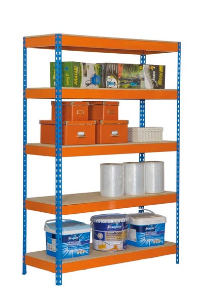 PROREGAL Schwerlastregal Wood Yeti Light Five HxBxT 200 x 120 x 45 cm Fachlast 300 kg Blau-Orange