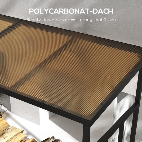 Outsunny Kaminholzregal, mit Dach, für Brennholz, Balkon, Garten, Metall, 185 x 67 x 185 cm, Schwarz