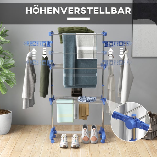 HOMCOM Wäschetrockner, 80/142 x 55 x 152 cm, Stahl, Blau