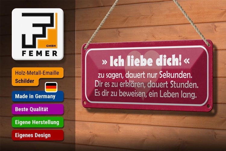 Blechschild Spruch 27x10cm ich liebe dich zu sagen dauert Dekoration