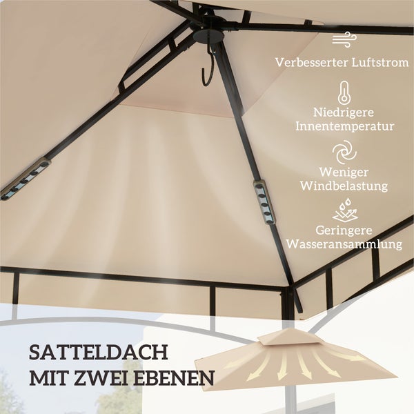 Outsunny Ersatzdach für Grillpavillon 1,5 m x 2,4 m nur Ersatzdach, doppelstöckige Schutzabdeckung, wasserabweisend Überdachung für den Außenbereich, Dach passend für Outdoor-Grillzelt, Beige