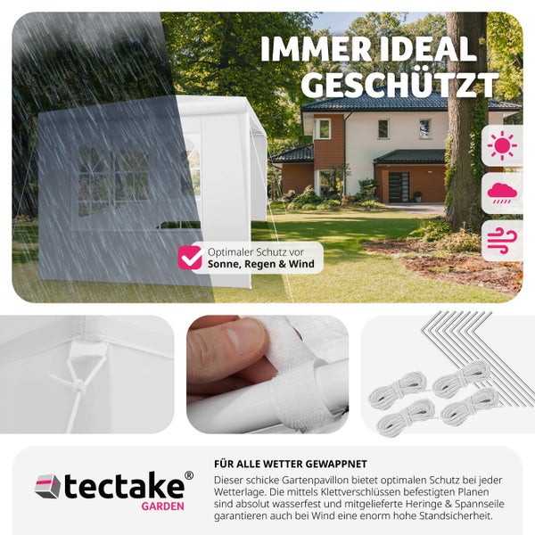 Pavillon tectake Baraban inklusive Spannseile und Heringe 3 x 3 m weiß