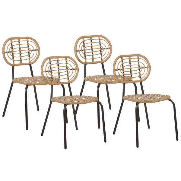 Gartenstuhl 4er Set PRATELLO Polyrattan Naturfarben