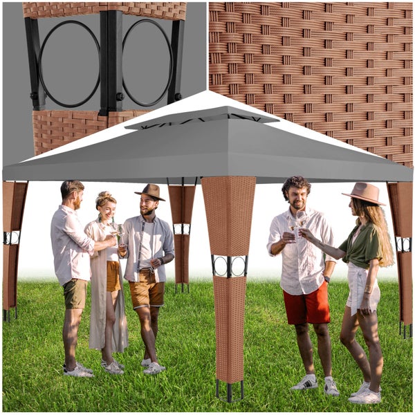Rattan Gartenpavillon tectake Mona inklusive Heringen 4 x 3 m braun/anthrazit