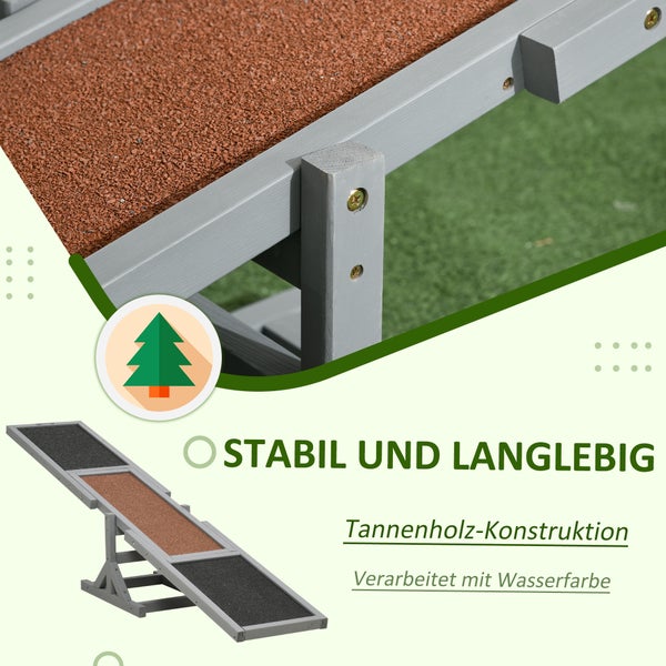 PawHut Hundewippe, Hunde Agility Wippe aus Holz, Rutschfest Hunde Agilitäts Rampe für Hunde unter 30 kg, für Balance, 180 x 30 x 30 cm Grau