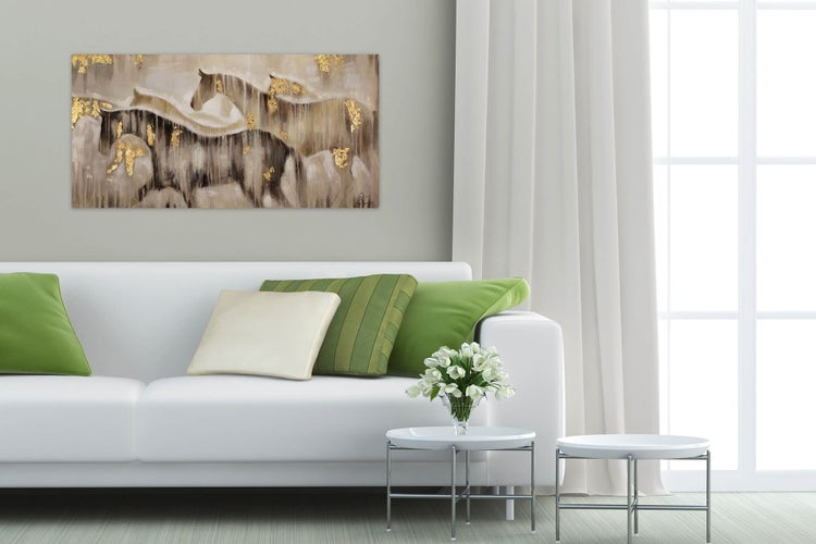 Handgemaltes Gemälde Acrylfarbe 120x60cm Beige