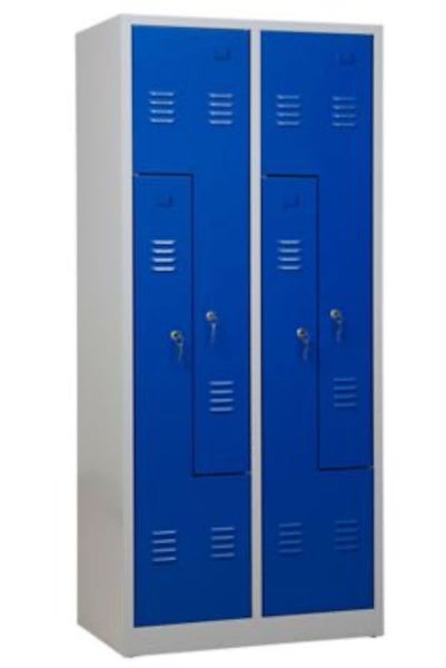 PROREGAL Garderobenspind Camel 4-Fächer-Z-Design HxBxT 180 x 80 x 50 cm Zylinderschloss Grau-Blau