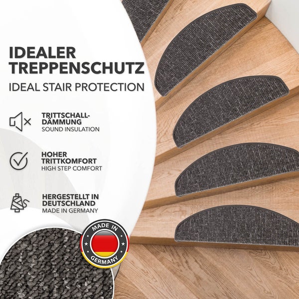 FLOORDIREKT Stufenmatte Alto - Selbstklebend - Anthrazit - Halbrund - 23,5 x 65 cm
