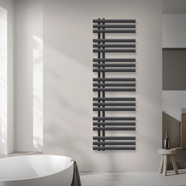 ECD Germany Iron EM Design Badheizkörper Elektrisch mit Heizstab 900 W - 500 x 1600 mm - Anthrazit - Designheizkörper Paneelheizkörper Heizkörper Handtuchwärmer Handtuchtrockner