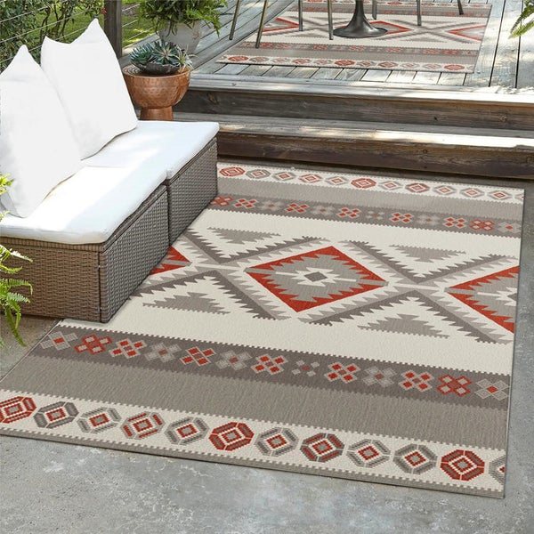 FLOORDIREKT Outdoorteppich - Wetterbeständiger Außenteppich - Karo - Rot - 120 x 170 cm