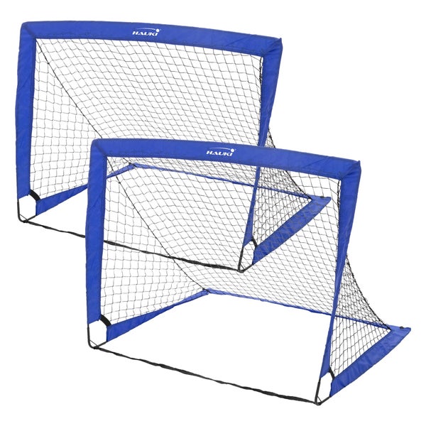 Hauki 2er Fußballtor Kinder Set 120x95x97 cm, Blau, Fußball Tore für Kinder & Erwachsene, tragbar, schneller Aufbau, Training Fußballnetz, Klappbares Pop Up Tore für den Garten & Park, mit Tasche