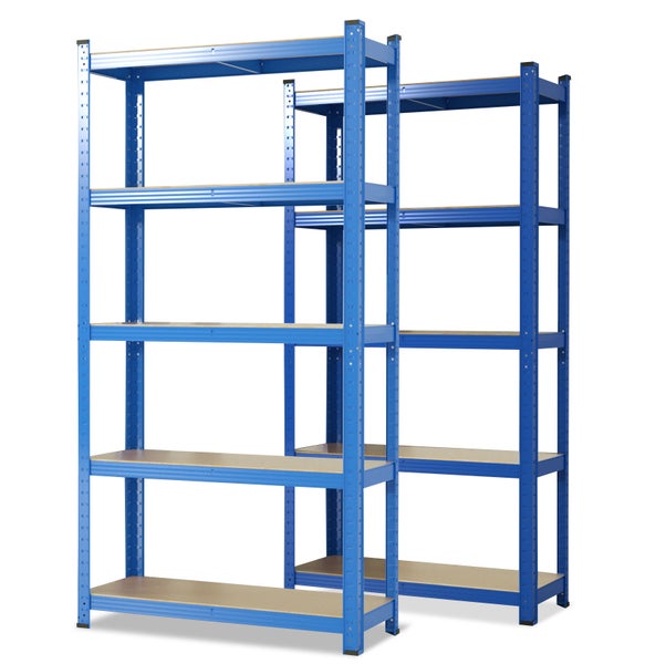 FLOORDIREKT Schwerlastregal Lakota - 2er Set - Universal einsetzbar - Blau - 150 x 75 x 30 cm - Traglast bis 875 kg