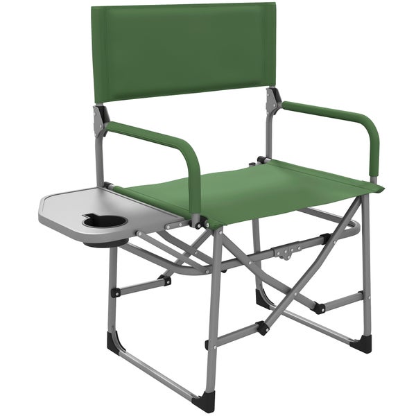 Outsunny Regiestuhl, Faltbar Campingstuhl mit Seitentisch, für Camping, Strand, 81L x 51B x 87H cm, Oxford, Grün