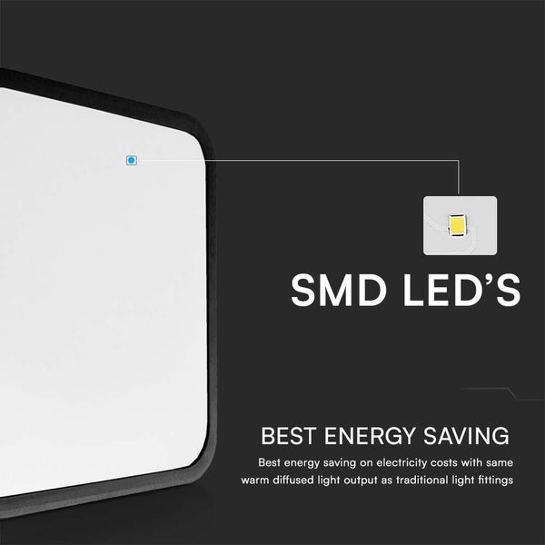 V-TAC VT-8618B-SQ - Quadratische LED-Kuppelleuchten - Schwarz - 225mm - IP44 - 18W - 1800 Lumen