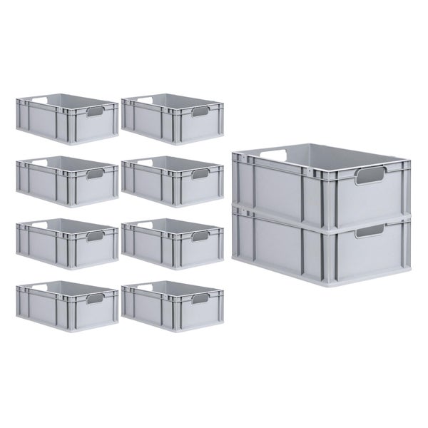 PROREGAL Spar Set 10x Eurobox Nextgen Economy Mit Auflagedeckel & 4x Schiebeschnappverschlüsse Blau Griffe Offen HxBxT 22 x 40 x 60 cm 44 Liter