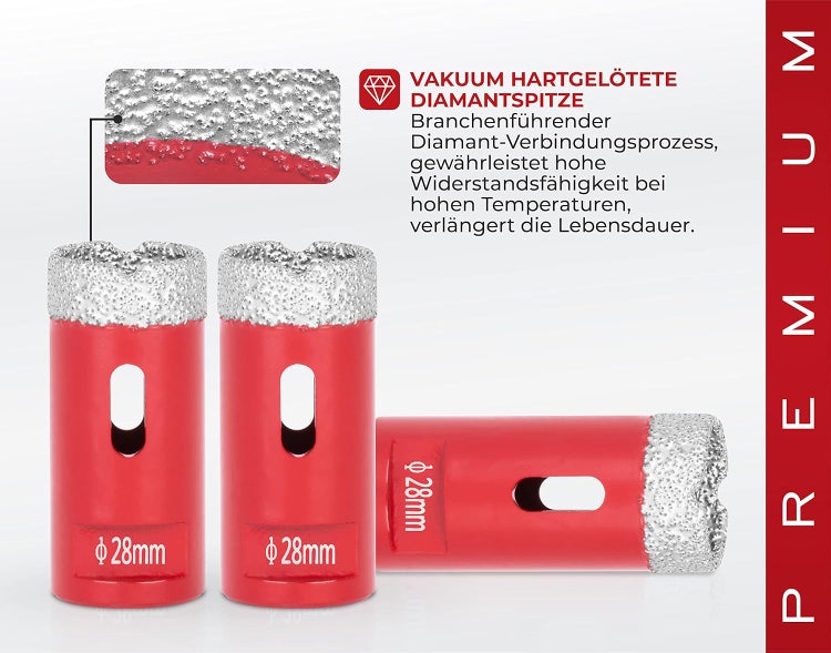 PROREGAL Diamant Bohrkronenaufsatz Premium Crystal 28 mm für Fliesen Glas Feinsteinzeug Keramik Granit Steinfliesen Winkelschleifer Flex M14