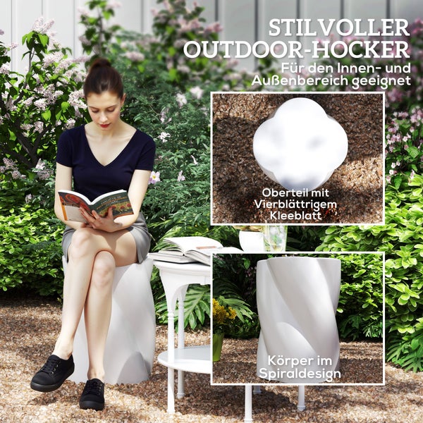 Outsunny Sitzhocker aus Keramik in Spiralform 120kg belastbar Ø33 x 45 cm Wetterfest Garten Hocker mit Deckel Beistelltisch Blumenhocker Fußhocker für Indoor Outdoor Camping Garten Balkon Weiß