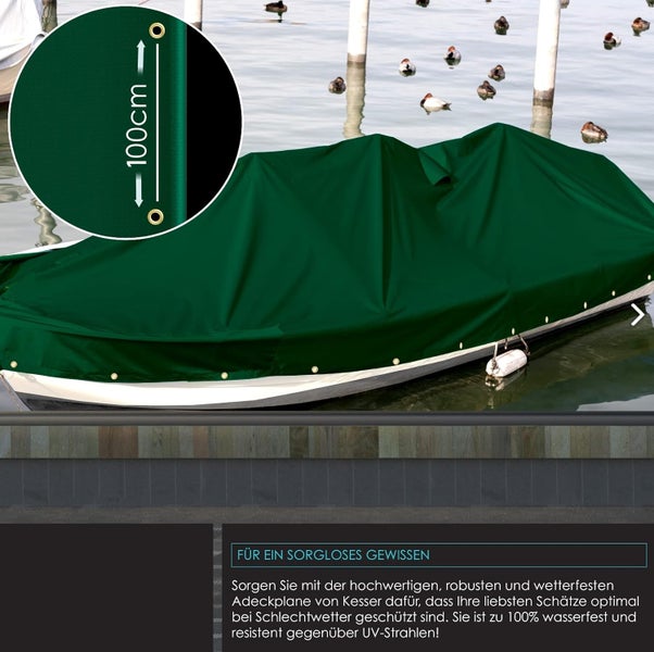 JUNG Abdeckplane Wasserdicht 180g/m² grün 1,5m x 5m = 7,5m², mit Blauer Wendeseite, Reißfest & Wetterfest, Dickes Material, Anhänger Plane mit Ösen, Camping-Plane
