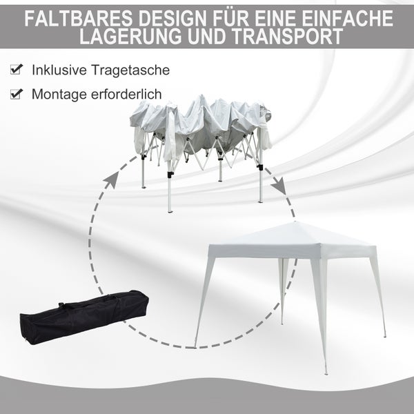 Outsunny Faltpavillon 2,4x2,4m Pavillon Faltzelt mit UV-Schutz, Partyzelt inkl. Tragetasche für Garten, Balkon, Stahl Weiß
