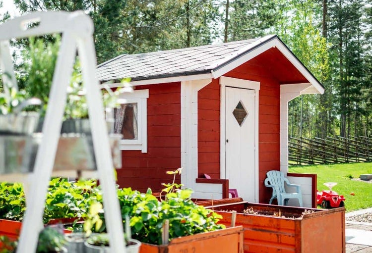 Polhus Alpholz Spielhaus Jenny Kinderspielhaus aus Holz, Kinderhaus mit 19 mm Wandstärke Holzhaus Kinder, Naturbelassen 1,8x2,3m