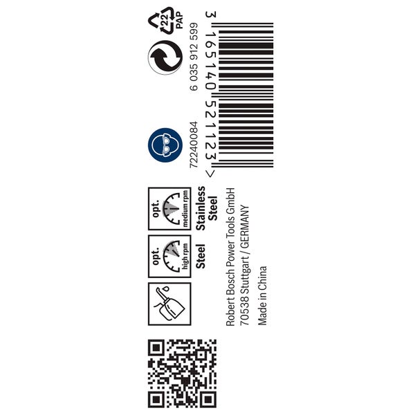 Informationen zu optimaler Drehzahl, Materialeignung, Augenschutz, Papierverpackung und Barcode