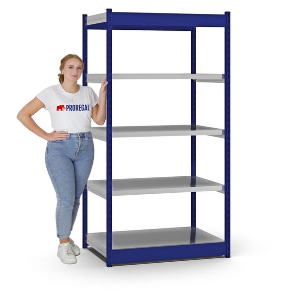 PROREGAL Fachbodenregal Stecksystem Vierkant-Profil Grundregal HxBxT 200 x 102,5 x 60 cm 5 Ebenen Einseitige Bauart Fachlast 200 kg Enzianblau