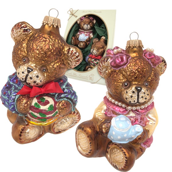 Bären-Pärchen, multicolor, 13cm, 2 Stck., Weihnachtsbaumkugeln, Christbaumschmuck, Weihnachtsbaumanhänger