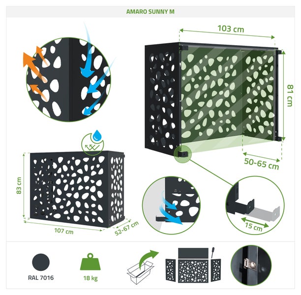 Abmessungen und Details der Amaro Sunny M Sichtschutzwand