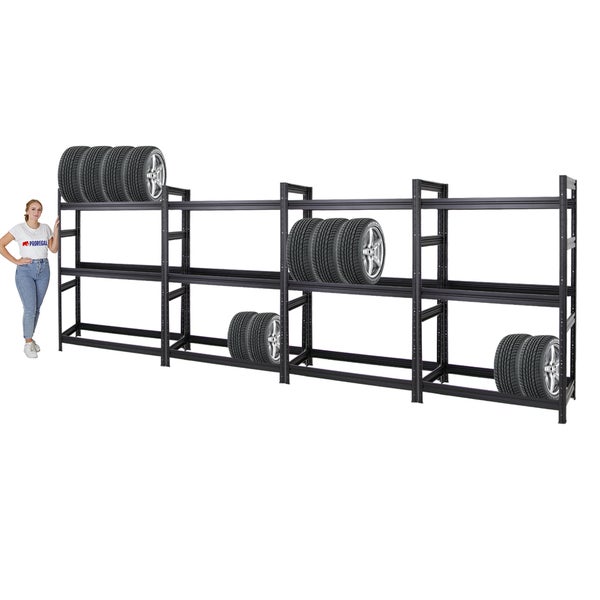 PROREGAL Mega Deal 4x Reifenregal Dino HxBxT 180 x 120 x 50 cm Fachlast 150 kg bis zu 48 Reifen Schwarz