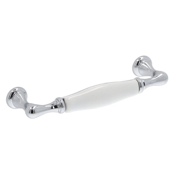Möbelgriff Romantic Chrom poliert mit Porzellaneinlage weiß 96mm (5 Stück)
