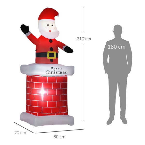 HOMCOM Aufblasbar Weihnachtsdeko, mit Schornstein, LED-Beleuchtung, 80L x 70B x 210H cm, Polyester, Mehrfarbig