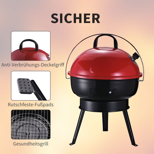 Outsunny Holzkohlegrill, Kugelgrill, 135L x 50B x 100H cm, Metall, Schwarz+Rot