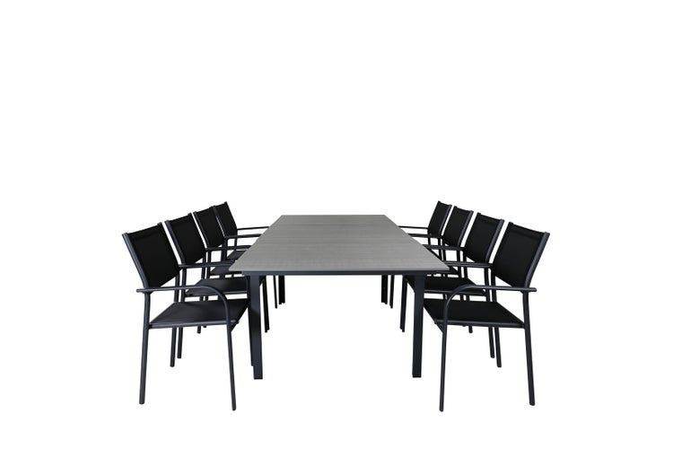 Levels Gartenset Tisch 100x160/240cm und 8 Stühle Santorini schwarz, grau. 100 X 160 X 75 cm