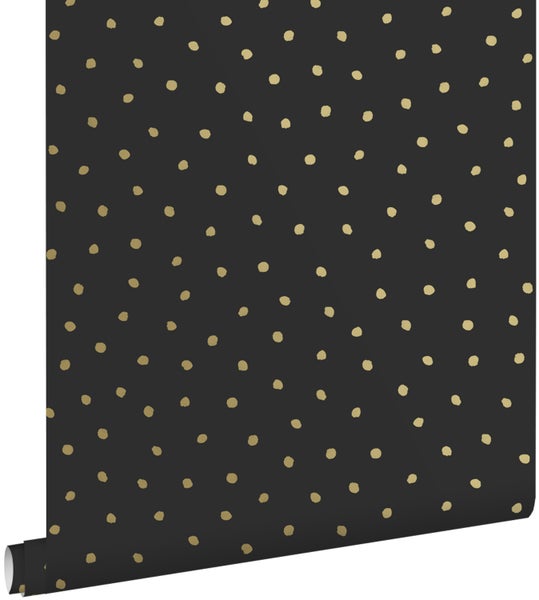 ESTAhome Tapete Punkte Schwarz und Gold - 53 cm x 10.05 m - 139122