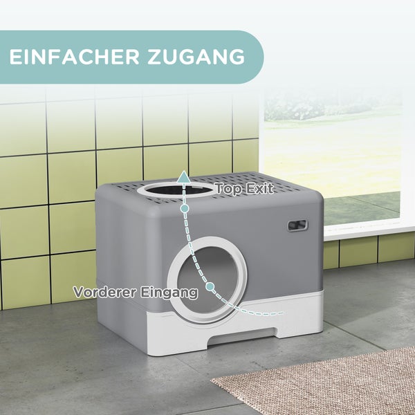 PawHut Katzentoilette mit Deckel, Toilette für Katzen bis 4 kg, 52 x 41 x 38,5 cm, Kunststoff, Grau,